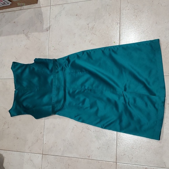 Ann Taylor Belted Satiny Sleath Dress Size 4 Peacock Blue Green - Picture 4 of 5